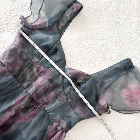 NWOT Lulus Mesmerizing Mood Slate Floral Organza Ruffled A-Line Midi Dress Small - Picture 7 of 8